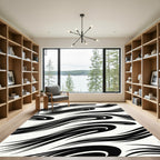 Bold Black Abstract Swirl Rug