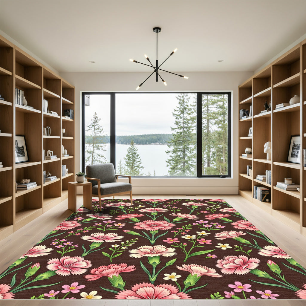 Pink Carnation Garden Floral Whimsical Rug