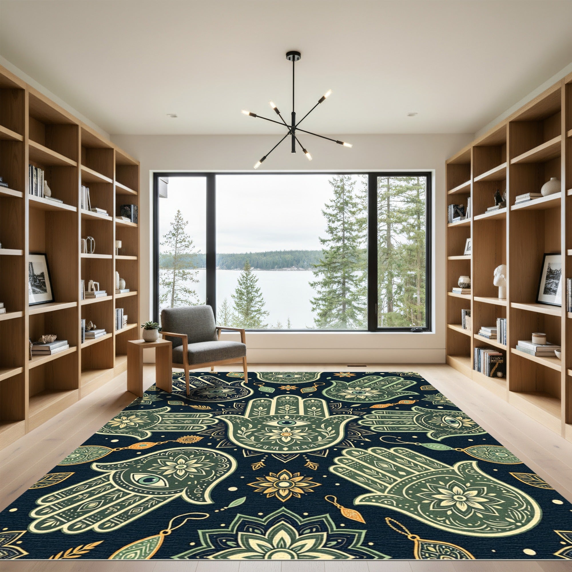 Sage Hamsa Hand Eye Mystical Tile Rug