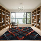 Modern Crimson and Charcoal Geometric Interwoven Axis Rug
