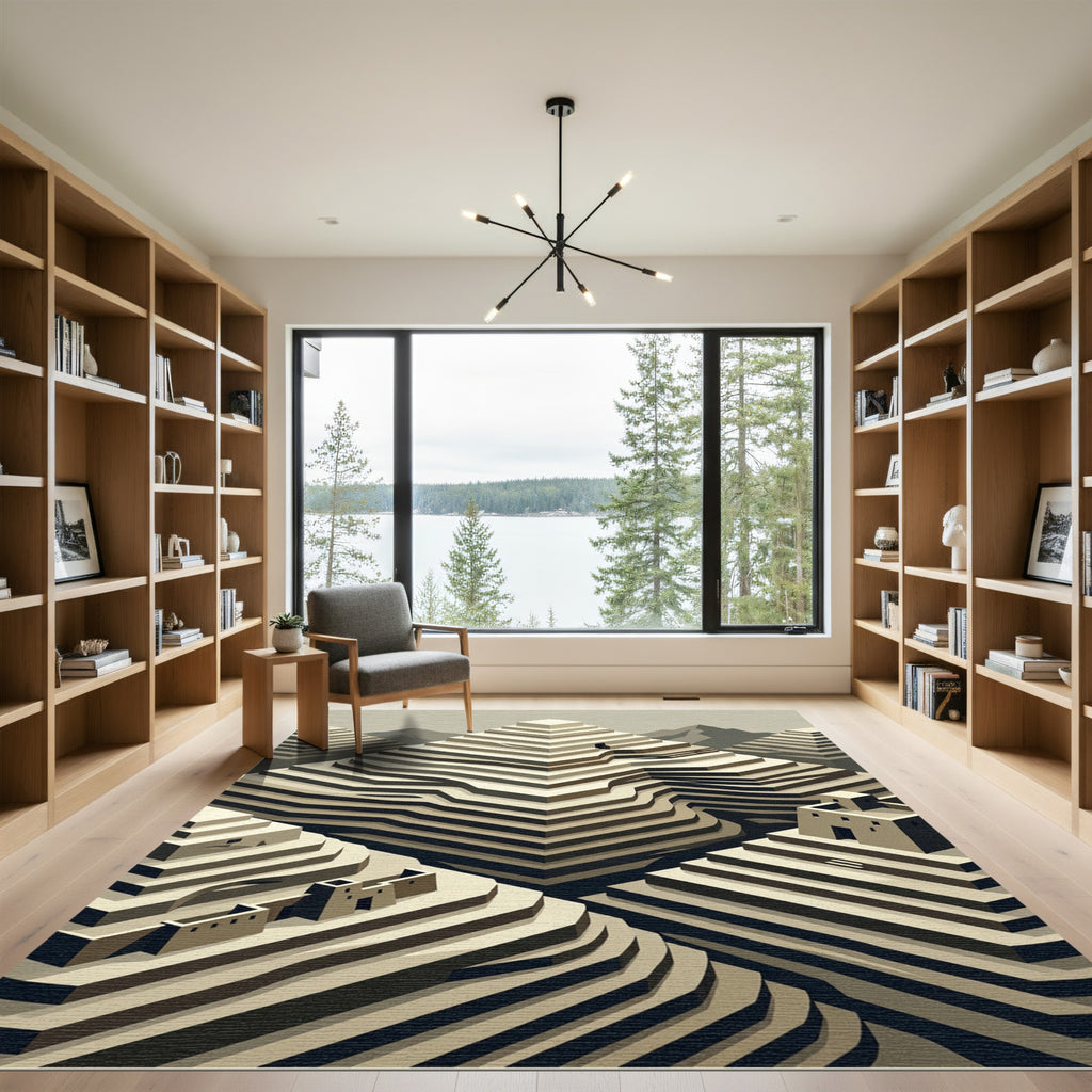 Terraced Earthtone Mountain Landscape Rug