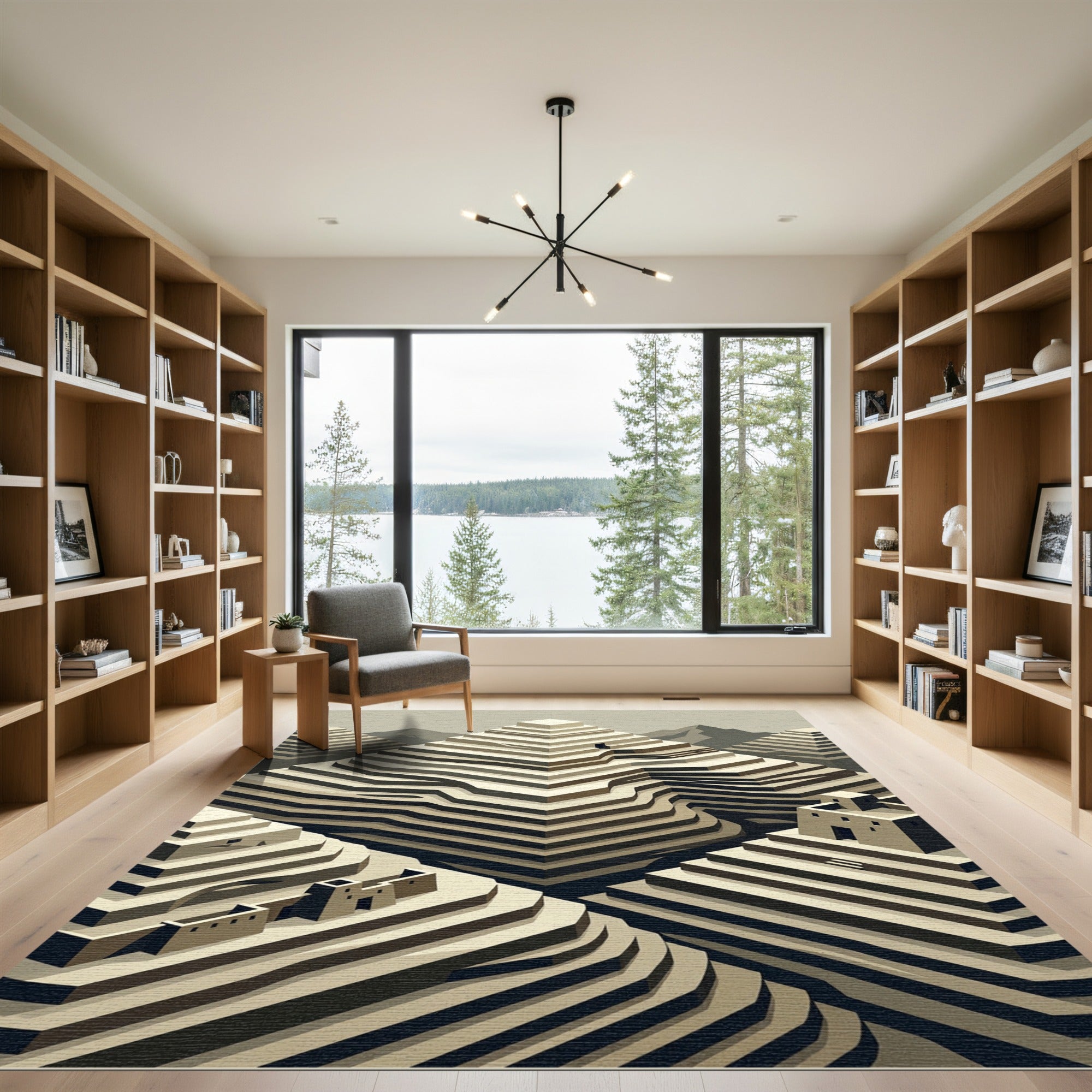Terraced Earthtone Mountain Landscape Rug