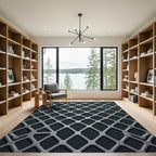 Modern Monochrome Interconnected Lattice Grid Rug