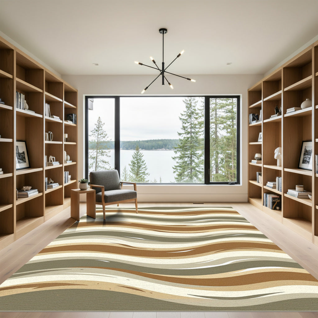Brown Taupe Beige Flowing Lines Rug