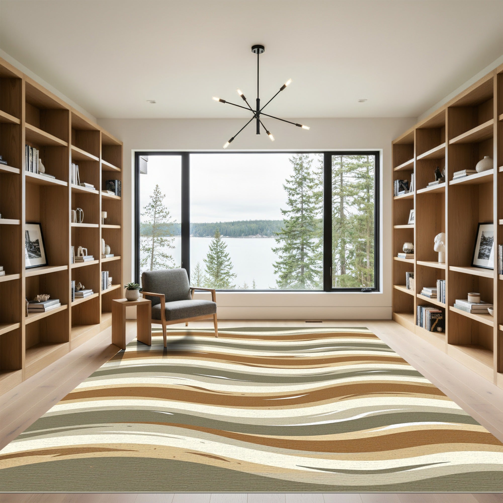 Brown Taupe Beige Flowing Lines Rug