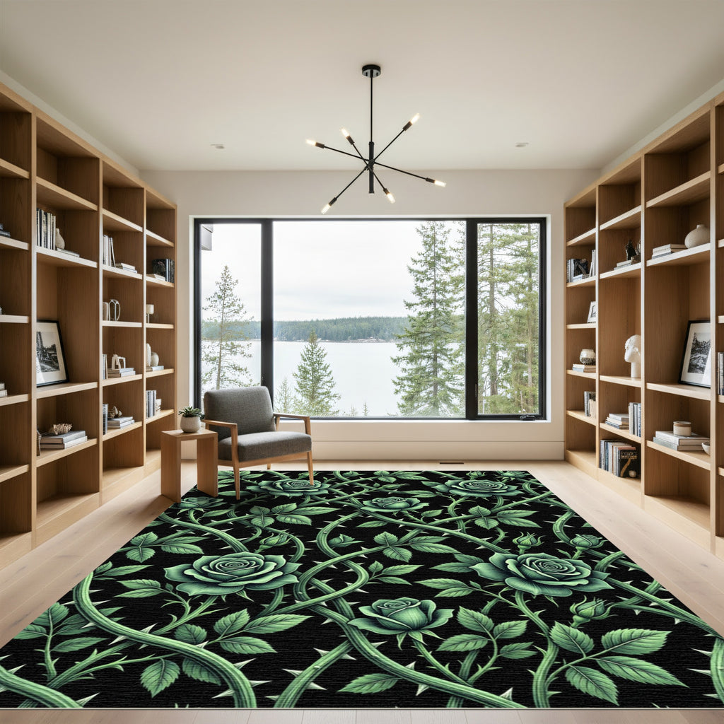 Gothic Emerald Rose and Thorns Rug