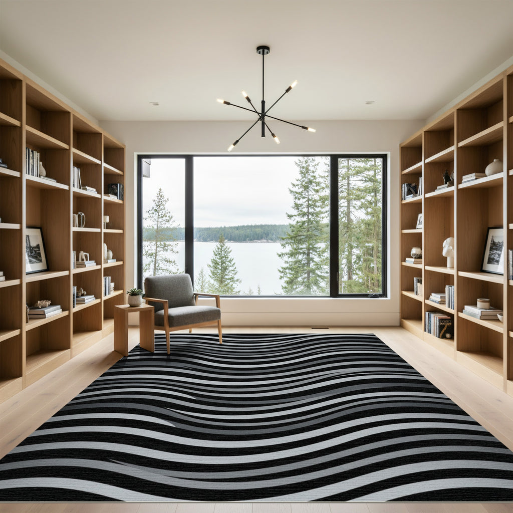 Monochromatic Gray Wavy Stripe Rug
