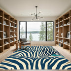 Navy Beige Striped Zebra Curve Rug