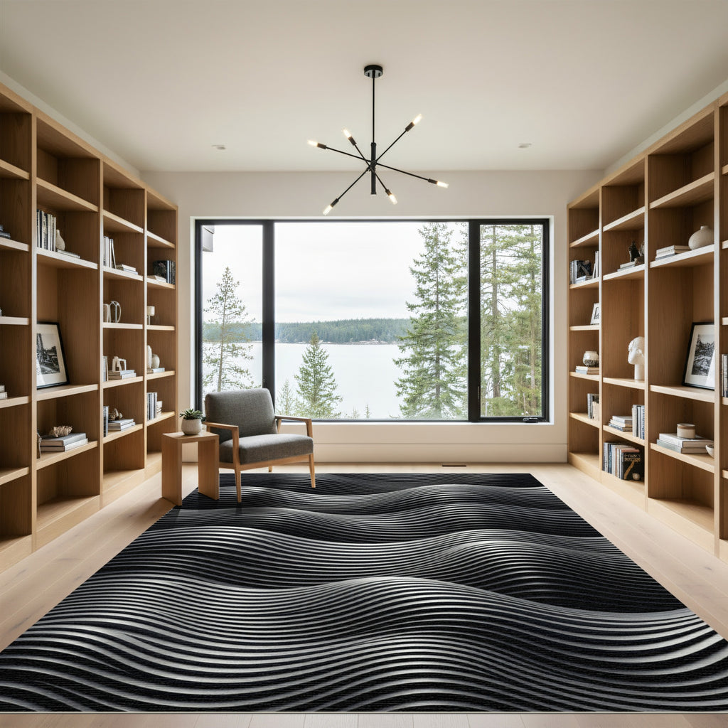 Monochromatic Wave Relief Texture Rug