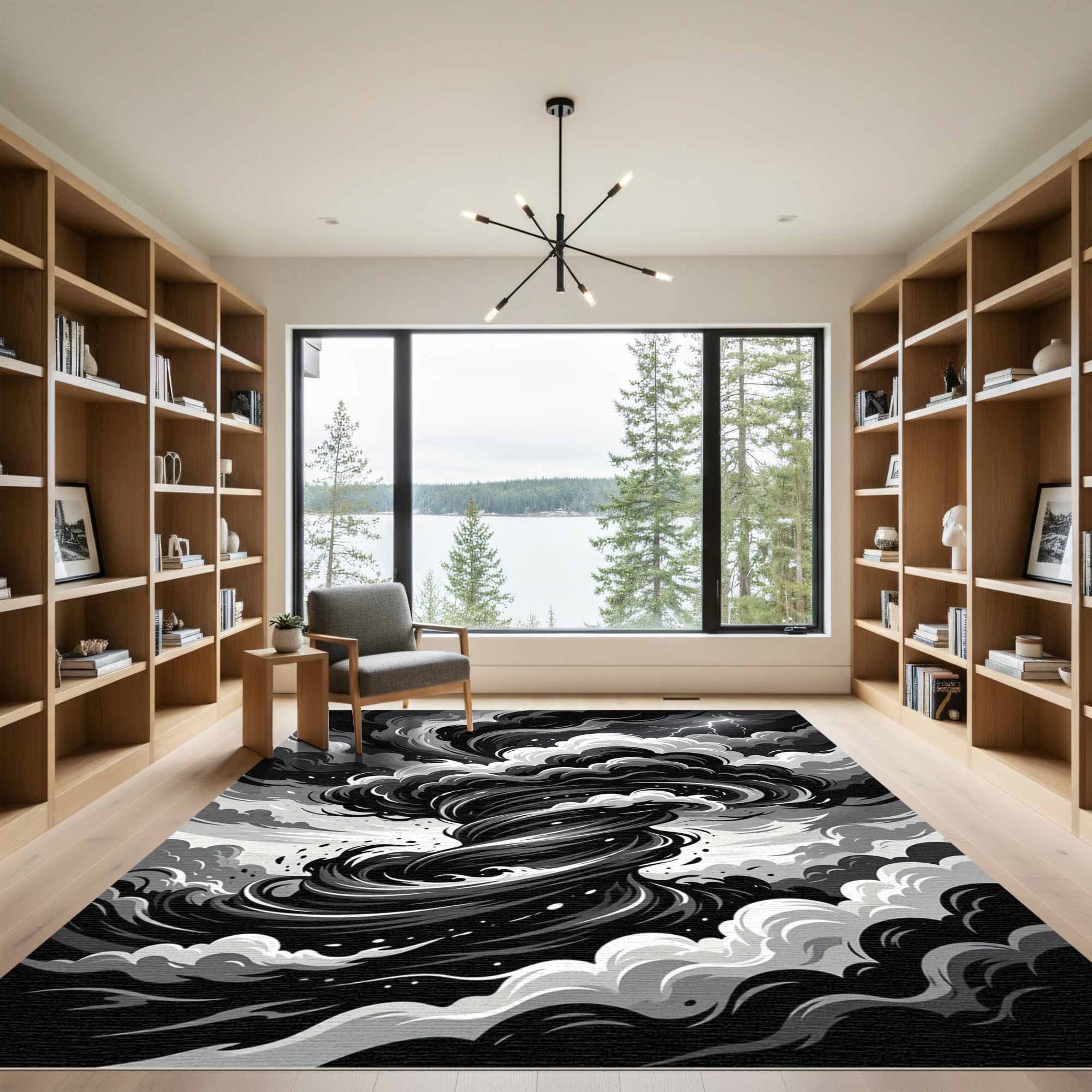 Monochromatic Swirling Tornado Lightning Rug