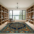 Ornate Golden Phoenix Floral Medallion Rug