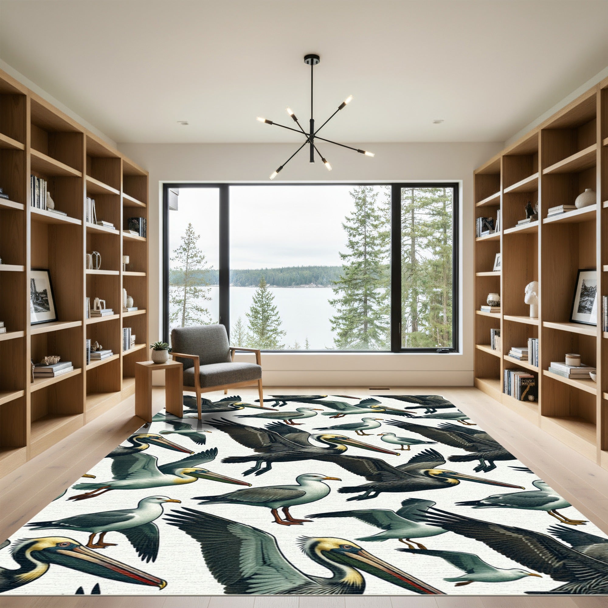 Coastal Pelican and Seagull Illustration Rug