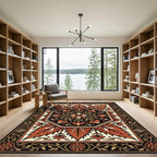 Crimson Floral Octagon Border Rug