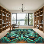 Art Deco Teal Fan Burst Rug
