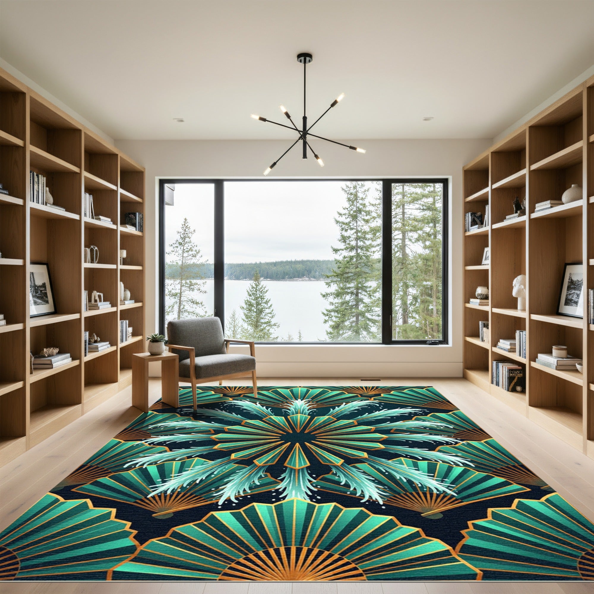 Art Deco Teal Fan Burst Rug