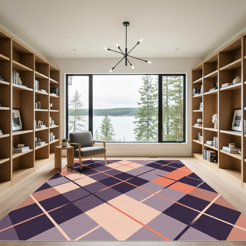 Deep Plum Coral Diamond Lattice Rug