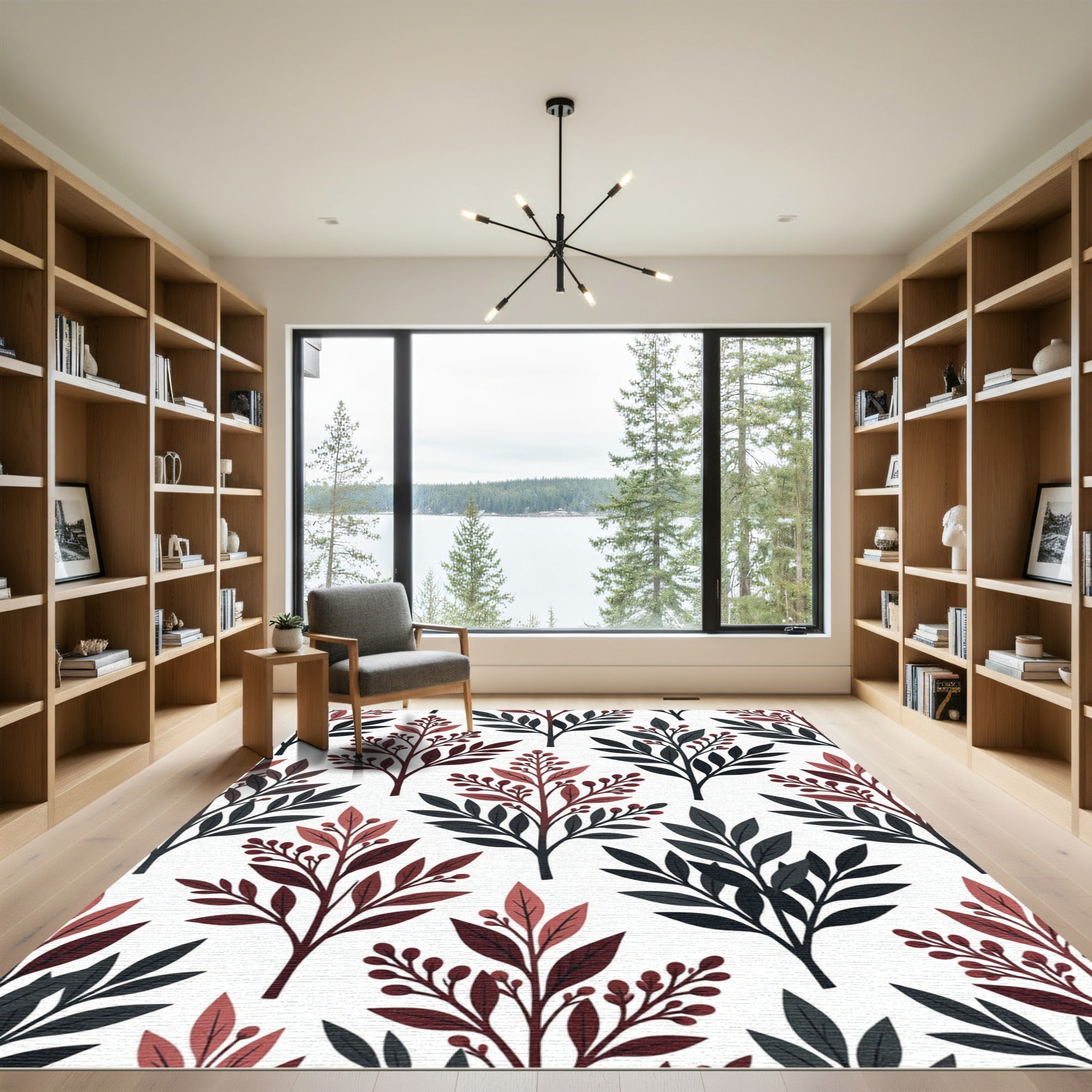 Dark Red Leafy Branch Medallion Rug