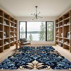 Elegant Blue and Gold Acanthus Scroll Rug
