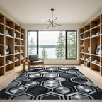 Metallic Gray Geometric Hexagon Mosaic Rug