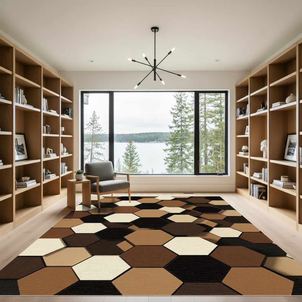 Modern Earthy Tone Hexagon Mosaic Rug