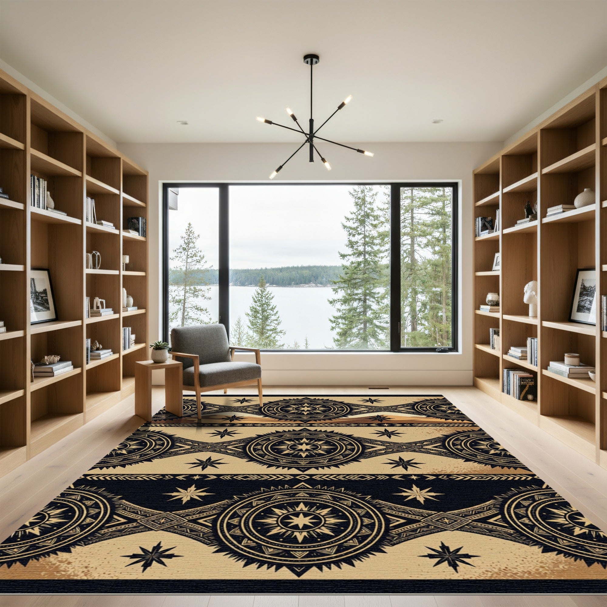 Golden Desert Compass Celestial Medallion Rug