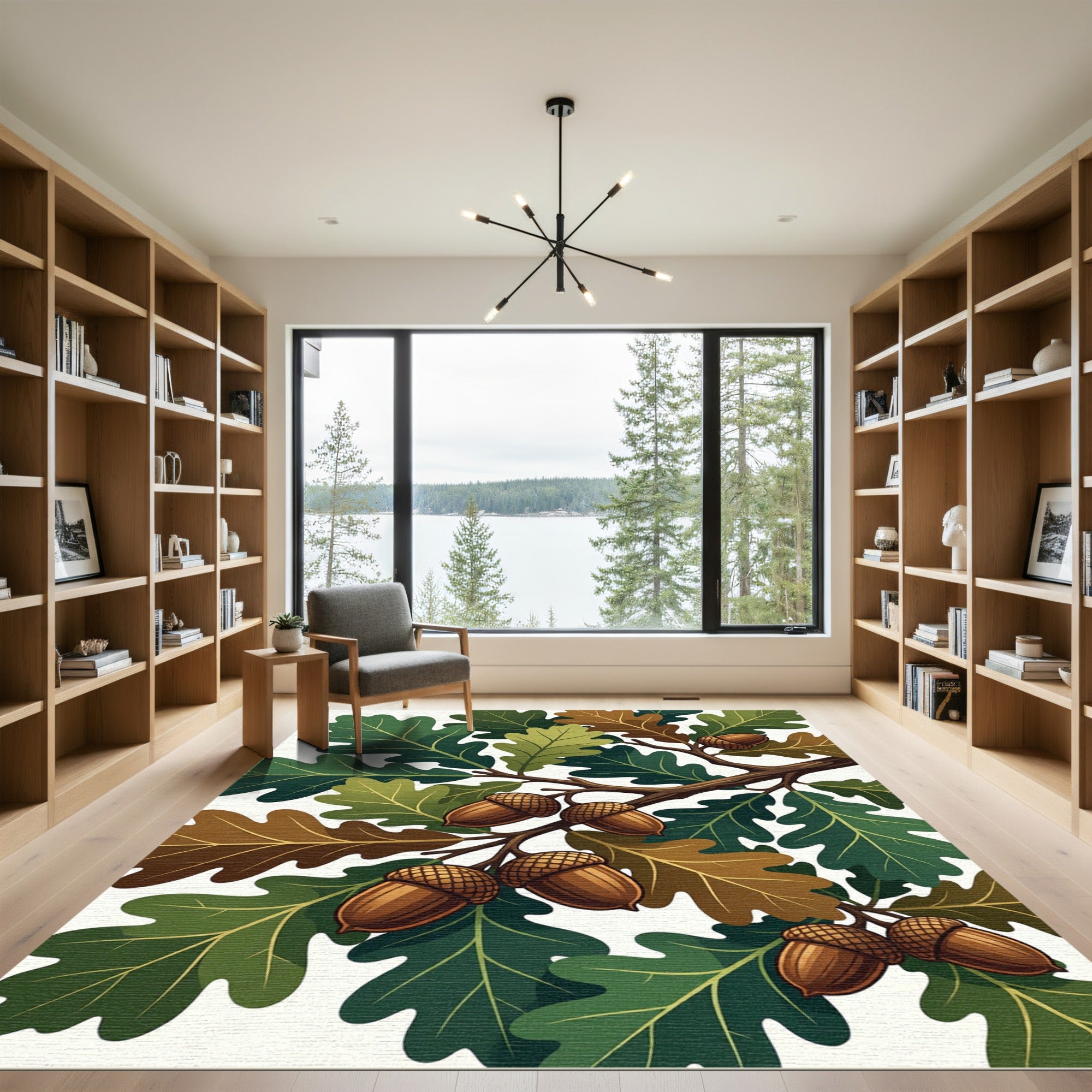 Oak Leaves and Acorns Botanical Cluster Rug