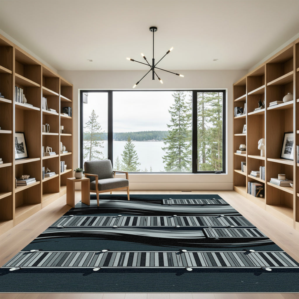Abstract Gray Wave Dockside Rug