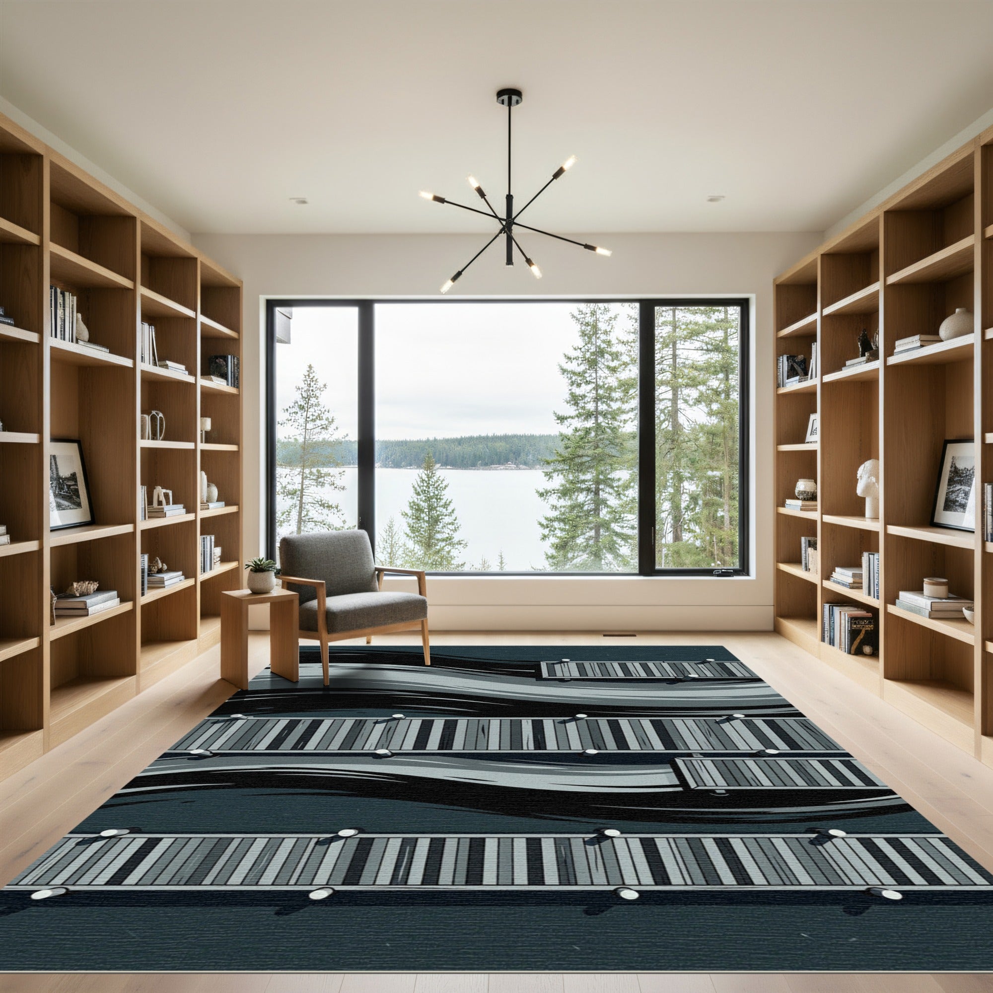 Abstract Gray Wave Dockside Rug
