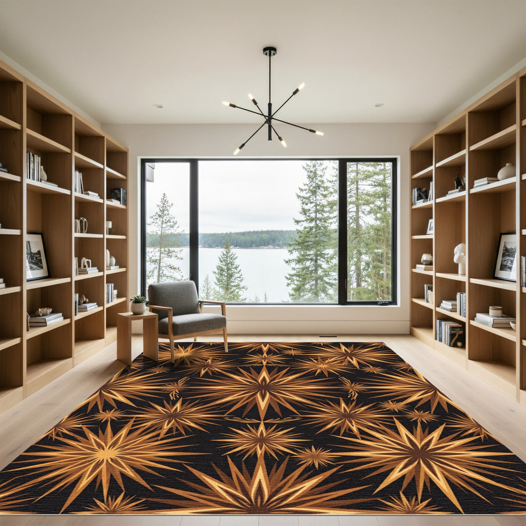 Radiant Bronze Starburst Geometric Rug