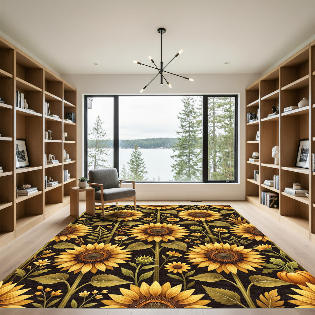 Golden Sunflower Garden Pattern Rug