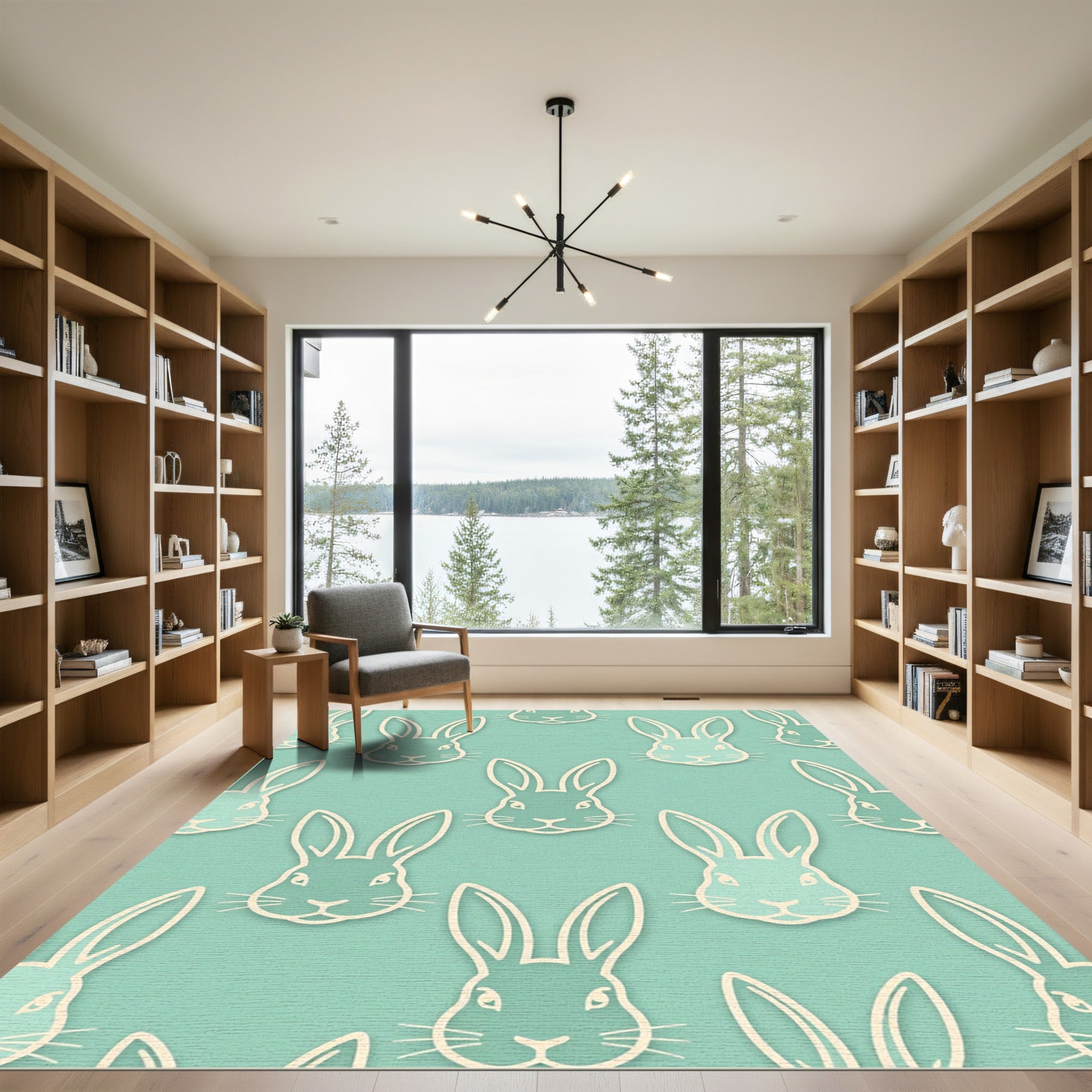 Pastel Mint Minimalist Repeating Rabbit Head Rug