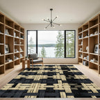 Modern Black and Cream Interlocking Weave Rug