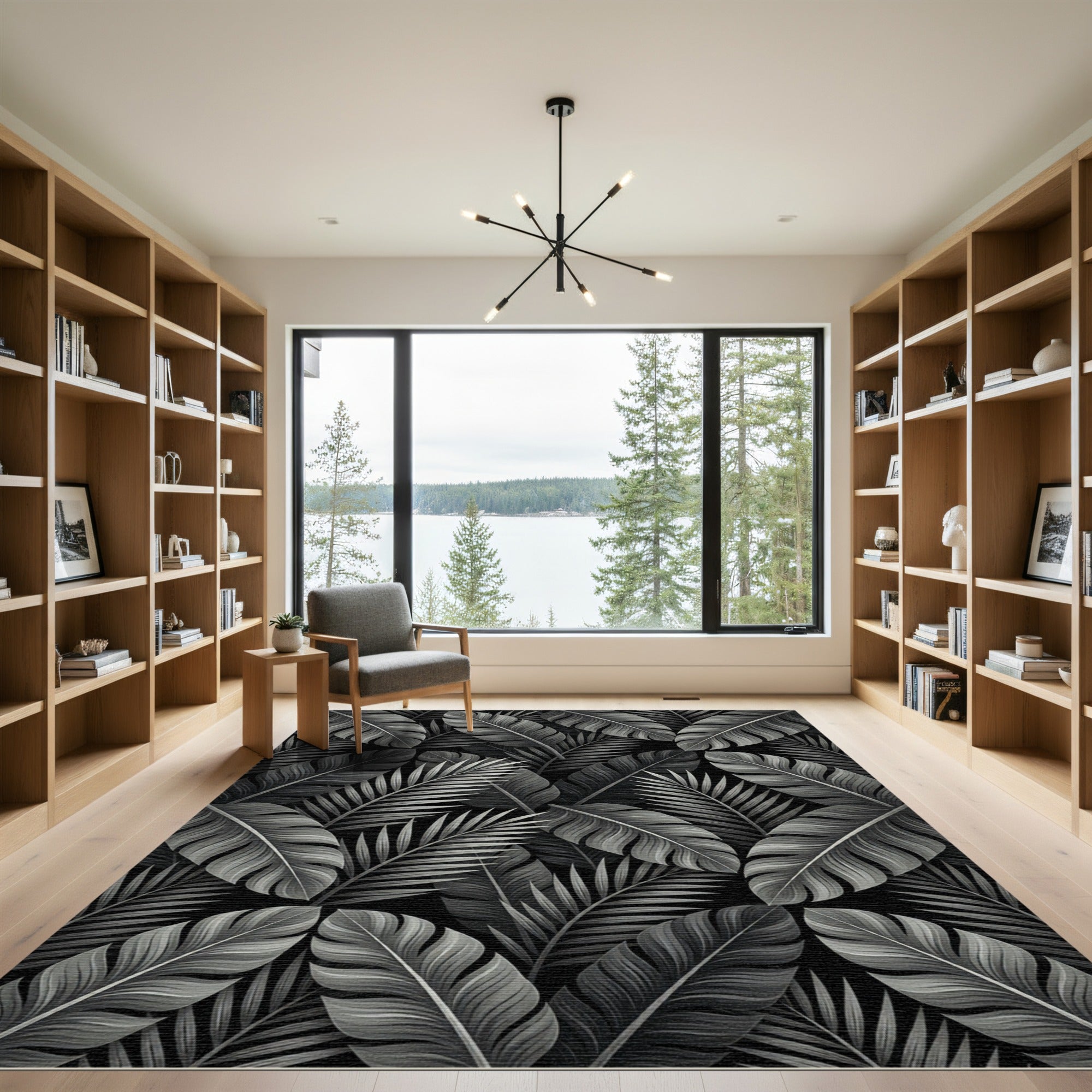 Monochromatic Tropical Leaf Collage Rug