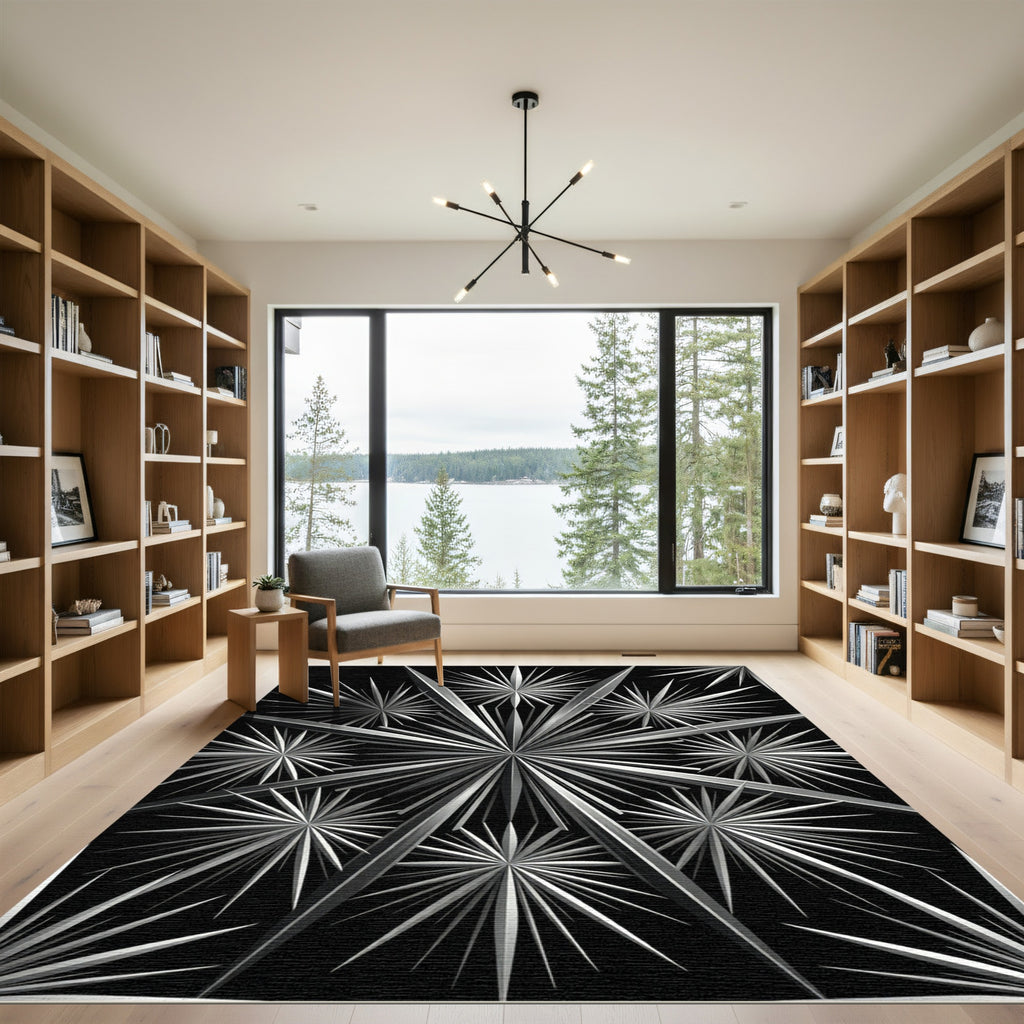 Monochromatic Starburst Geometric Composition Rug