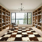 Brown Beige Splattered Checkerboard Rug