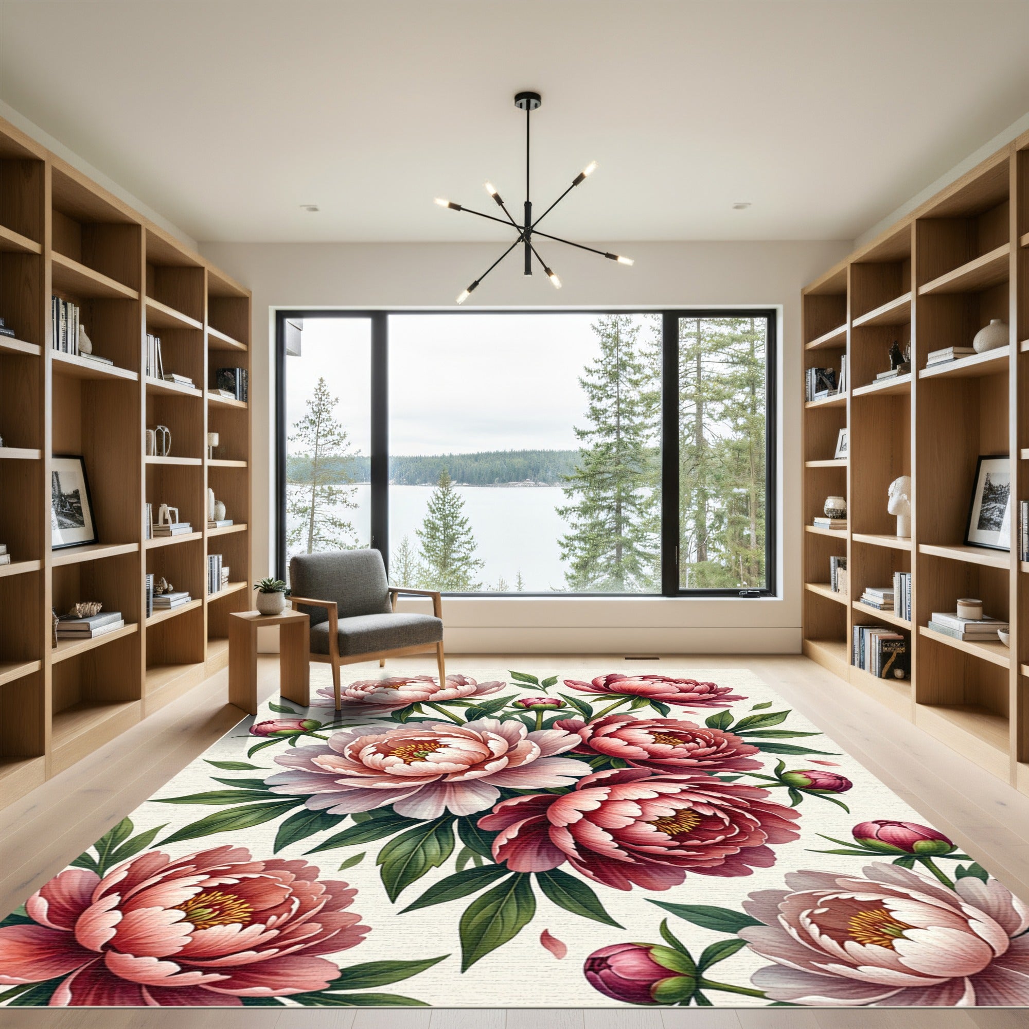 Blushing Pink Peony Floral Arrangement Rug