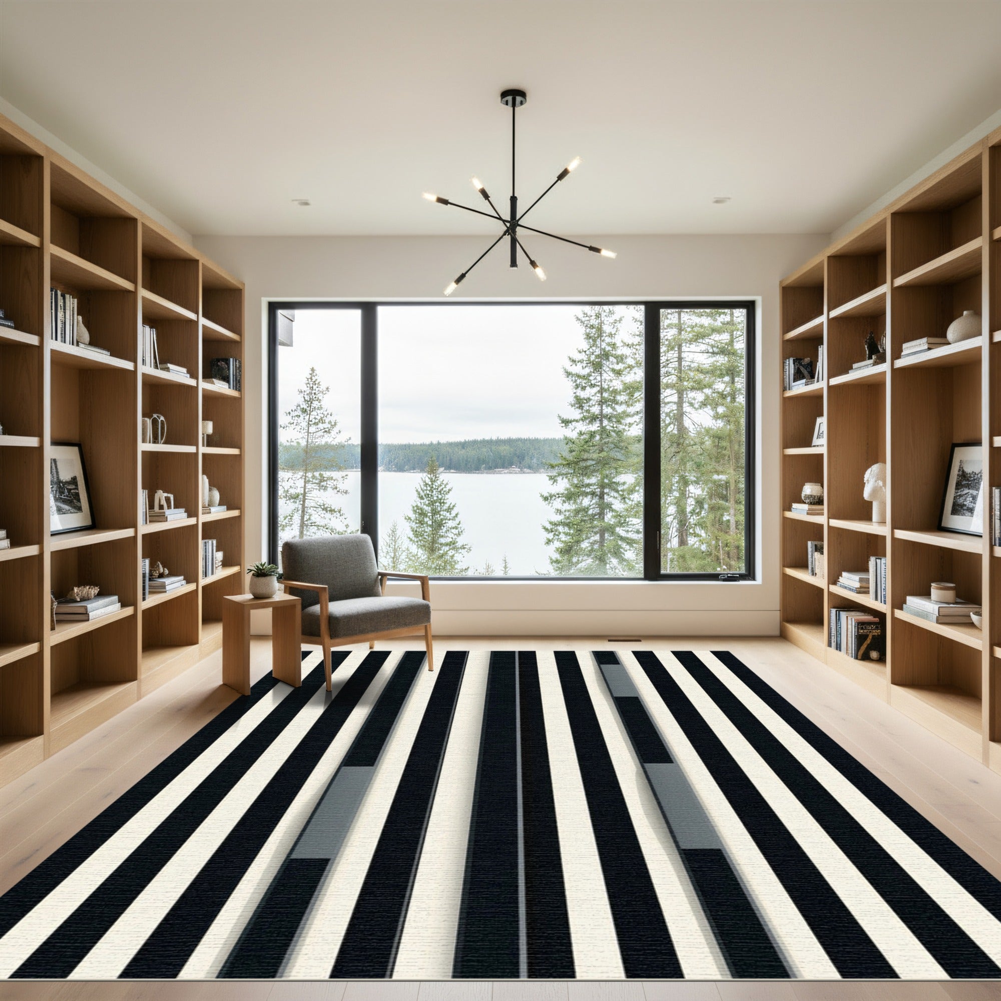 Modern Black White Gray Stripe Rug