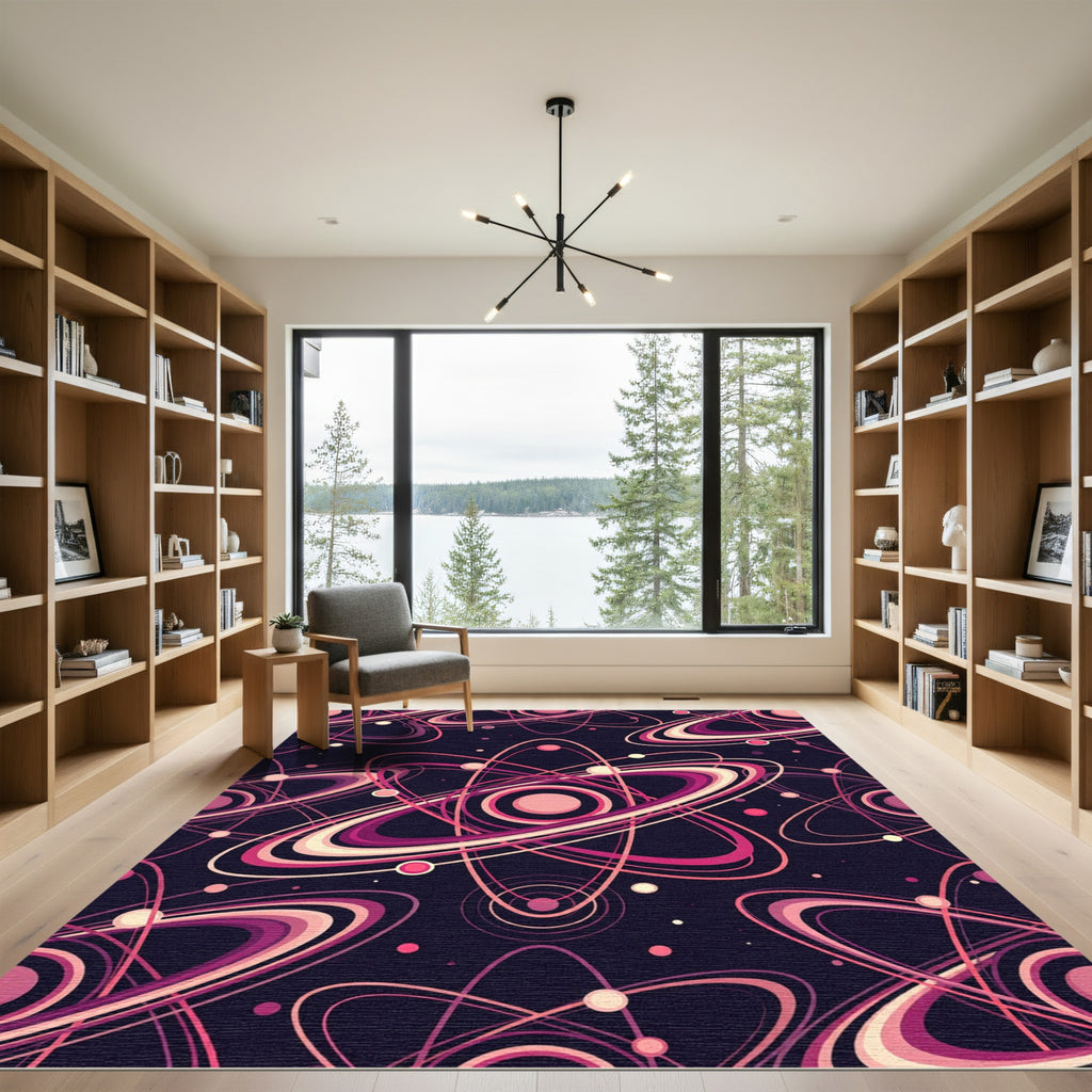 Retro Pink Atom Swirls Rug