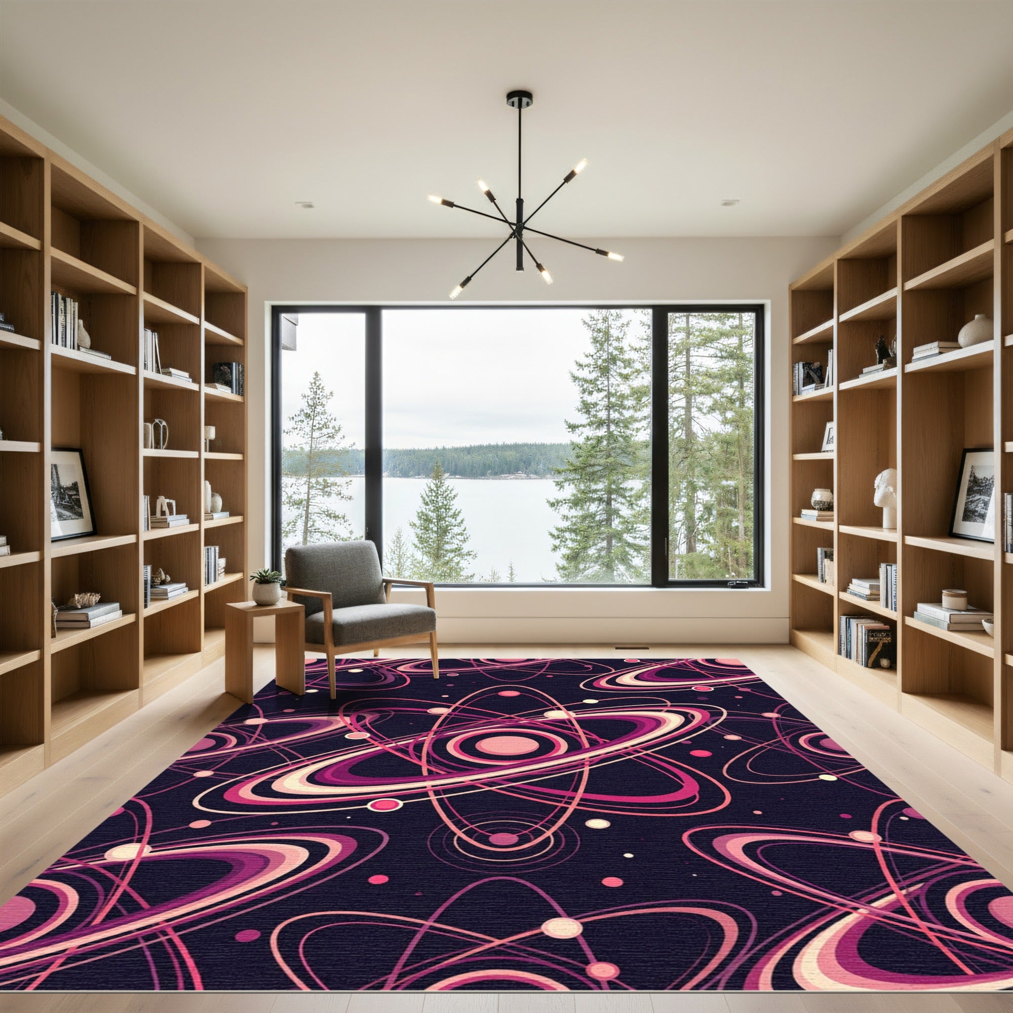 Retro Pink Atom Swirls Rug