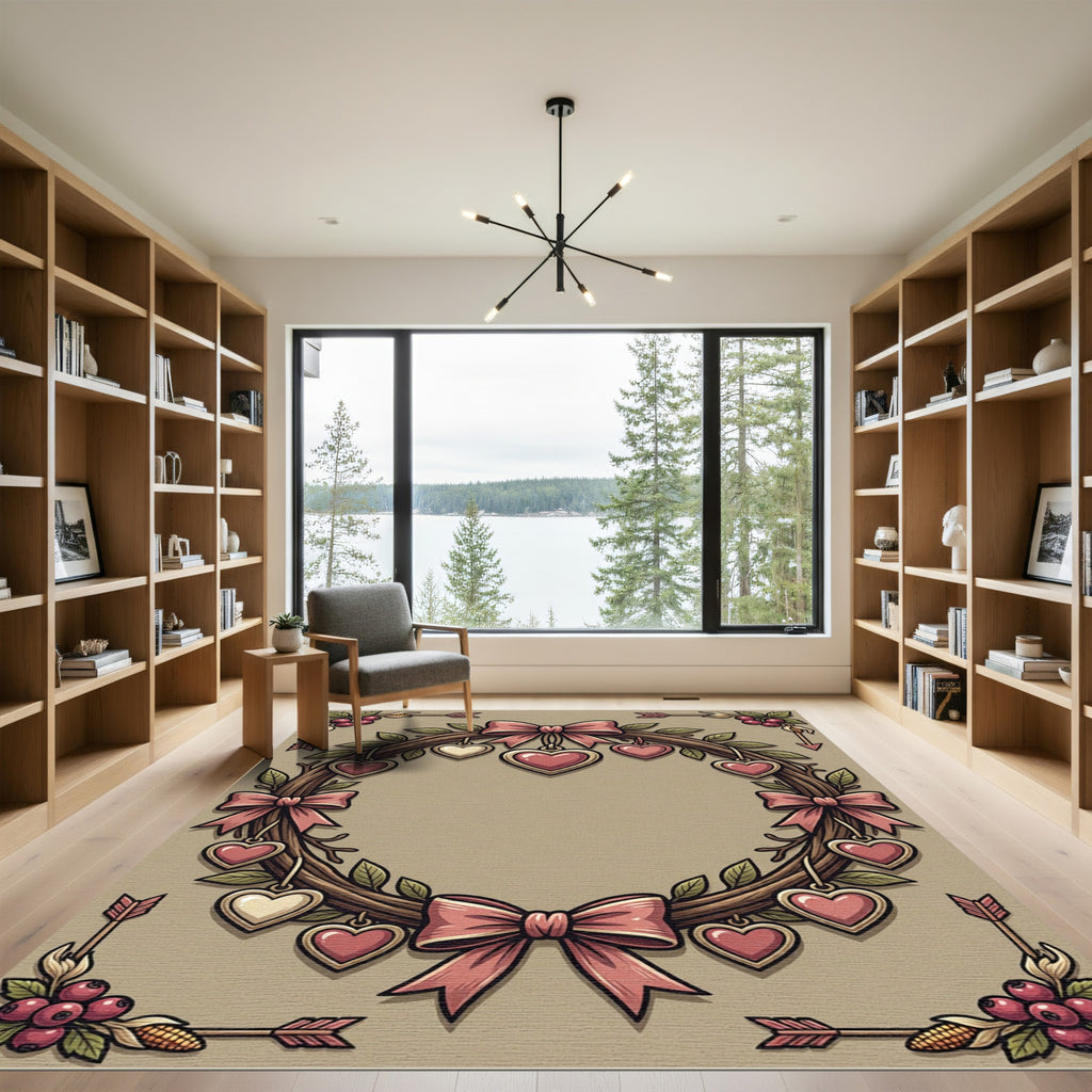Pink Valentine Heart Wreath Garden Rug