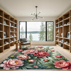 Soft Pink Peony Watercolor Bouquet Rug
