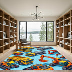 Vibrant Isometric Heavy Construction Equipment Rug