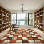 Textured Terracotta Stone Geometric Grid Rug