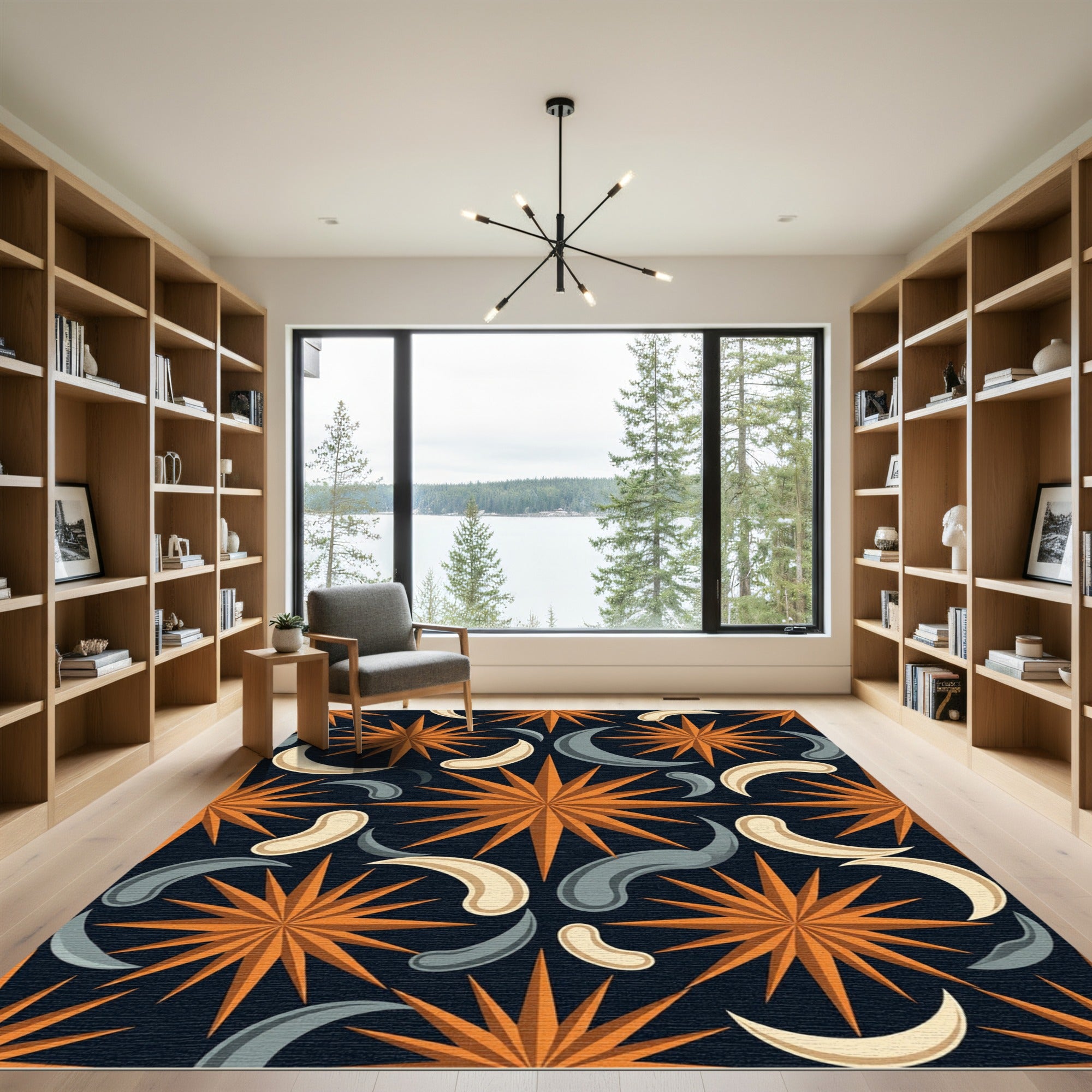 Celestial Orange Star and Moon Rug