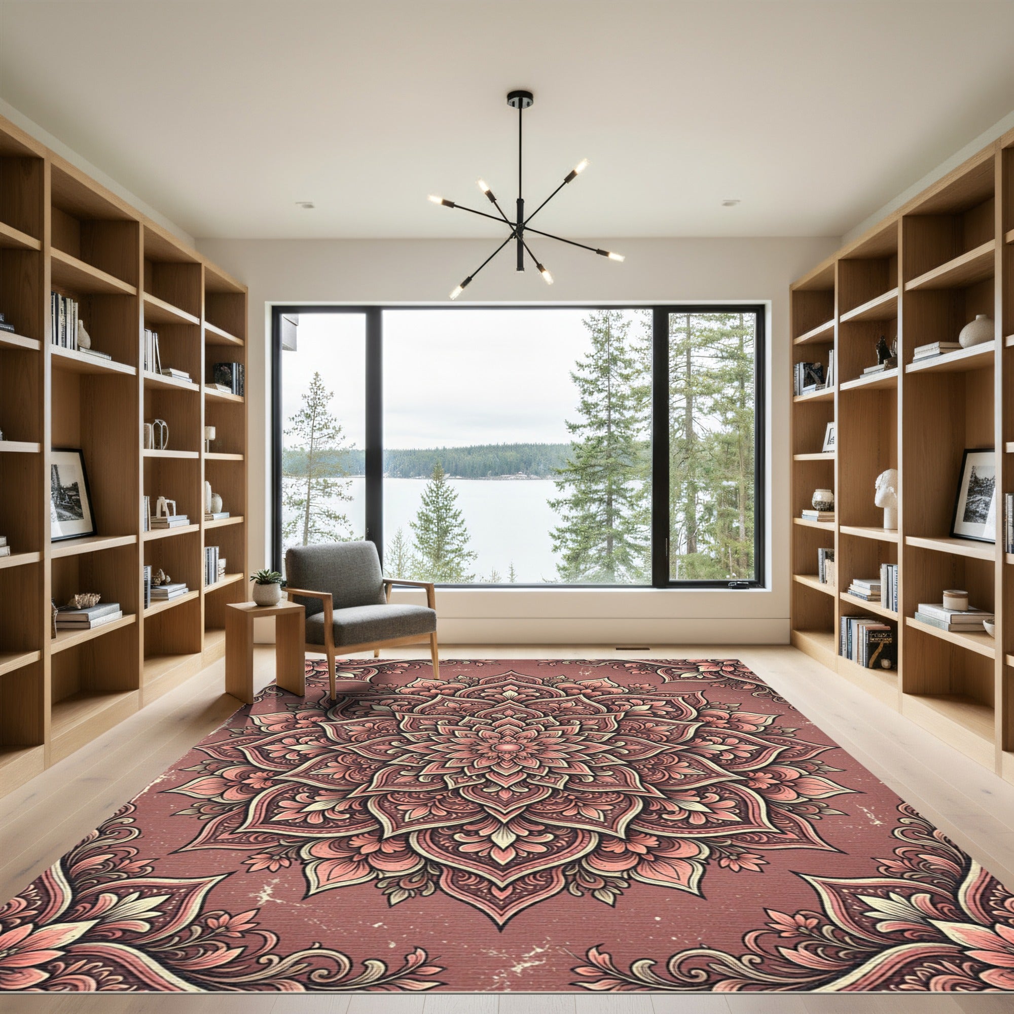 Ornate Dusty Rose Floral Mandala Rug