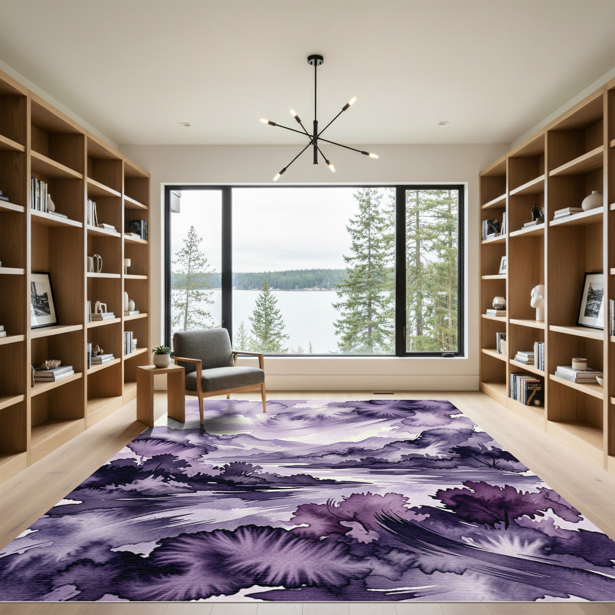Ethereal Purple Watercolor Mountain Landscape Rug