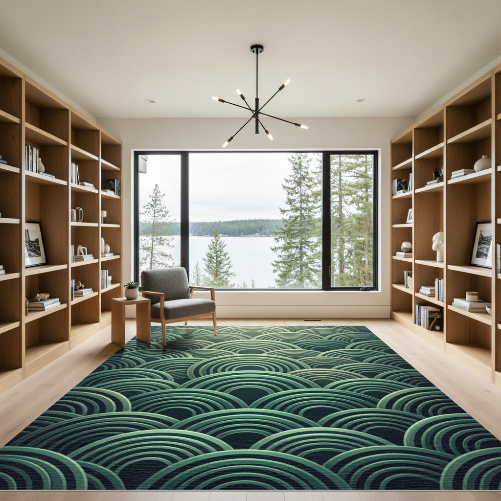 Teal Concentric Arches Rippling Rug