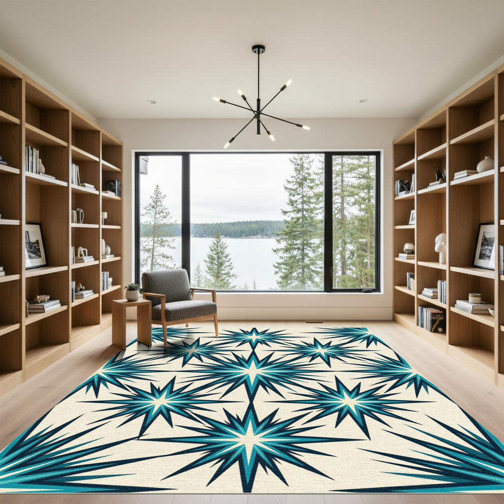 Teal Starburst Geometric Pattern Rug