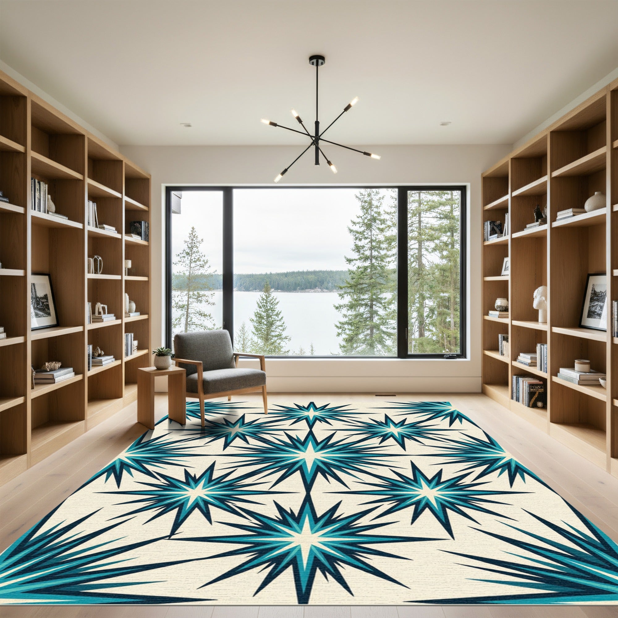 Teal Starburst Geometric Pattern Rug