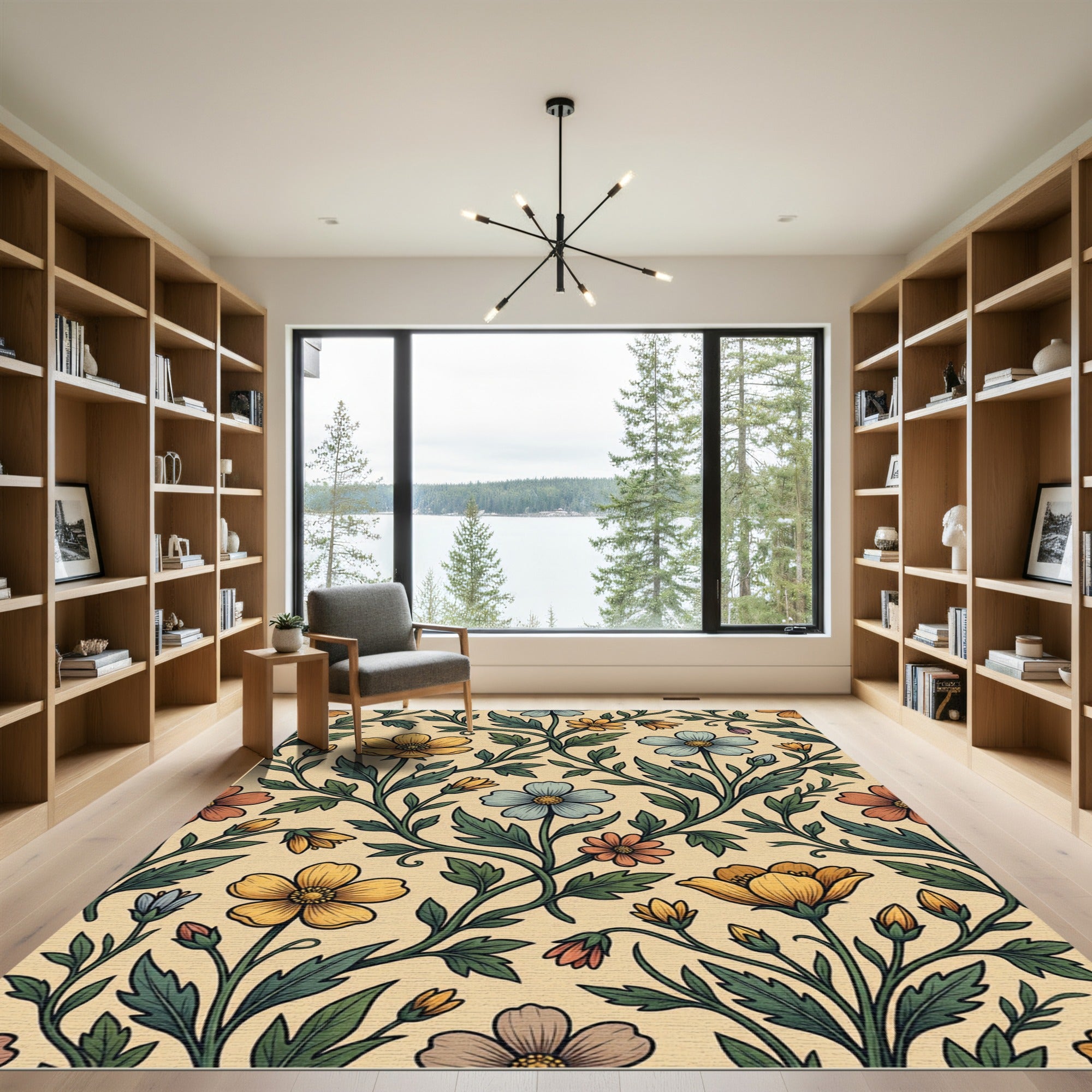 Vintage Golden Floral Meadow Vine Rug